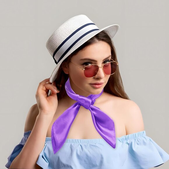 Women's Purple 1 Silk Feeling Scarf 23.6'' Square Satin Scarf Neck Head Bandana - Picture 2 of 7